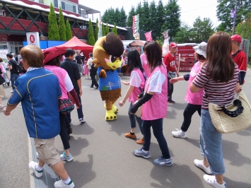 球場内を歩くわしゅうくん