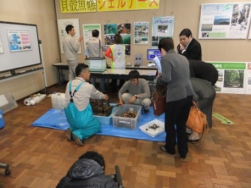 貝殻漁礁シェルナースのコーナー
（廃棄物になった牡蠣をリサイクルして豊かな海を作る）